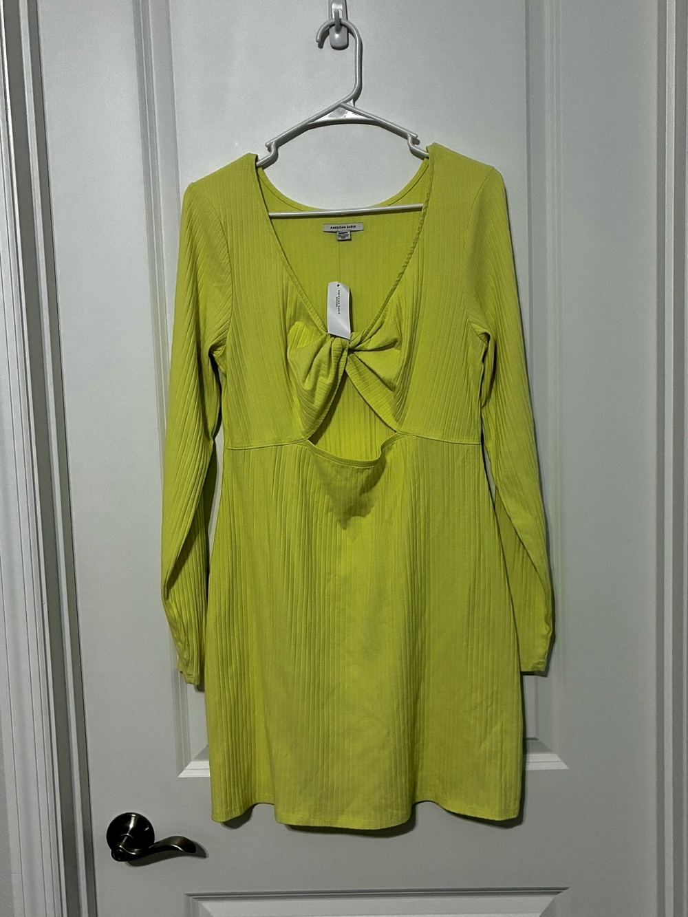 NWT American Eagle Yellow Long Sleeve Knot-Front Cut Out Front Dress Women’s XL